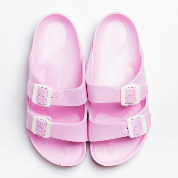 Forever Kids Colorful Double Buckle Slides - Pink - Size 4 - Picture 1 of 1